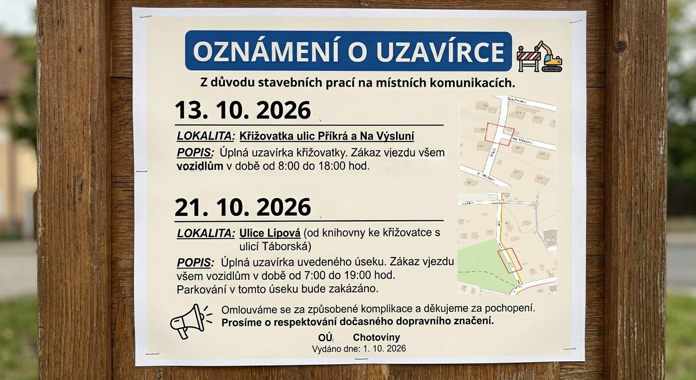 Omezení provozu v ulicích Lipová a Příkrá